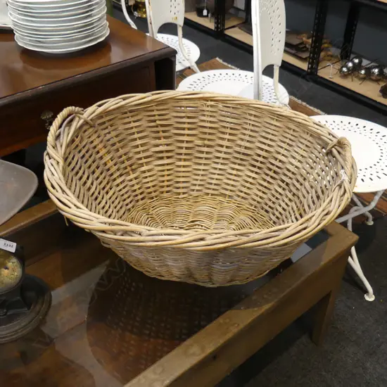 VINTAGE CANE 2 HANDLED WASHING BASKET DIA 600MM