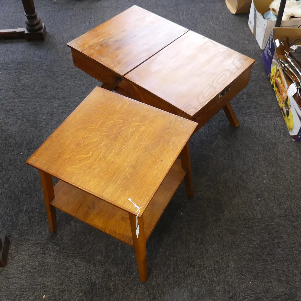 SQUARE OAK SIDE TABLE + SEWING TABLE W.620mm Image 1++