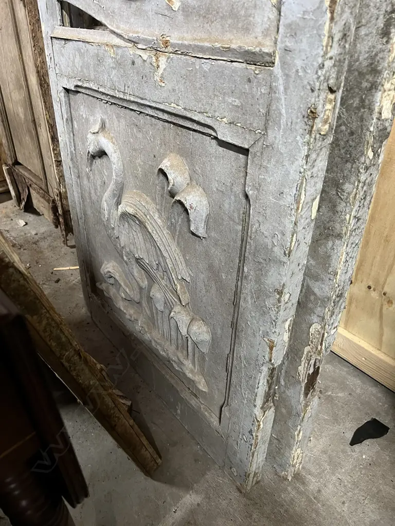 PR OLD FRENCH V.LGE DBLE DOORS incls arched sections & Art Nouveau panels birds etc H.2640 x W.3200mm some parts missing Image 1++