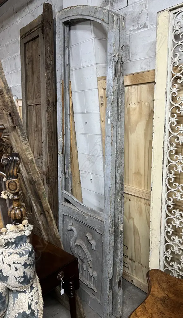 PR OLD FRENCH V.LGE DBLE DOORS incls arched sections & Art Nouveau panels birds etc H.2640 x W.3200mm some parts missing Image 1++