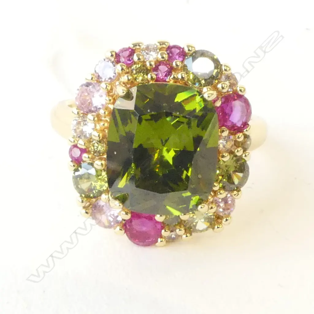 WHTE/PINK/GREEN COLOURED CZ RING SIZE 'S' Image 1++