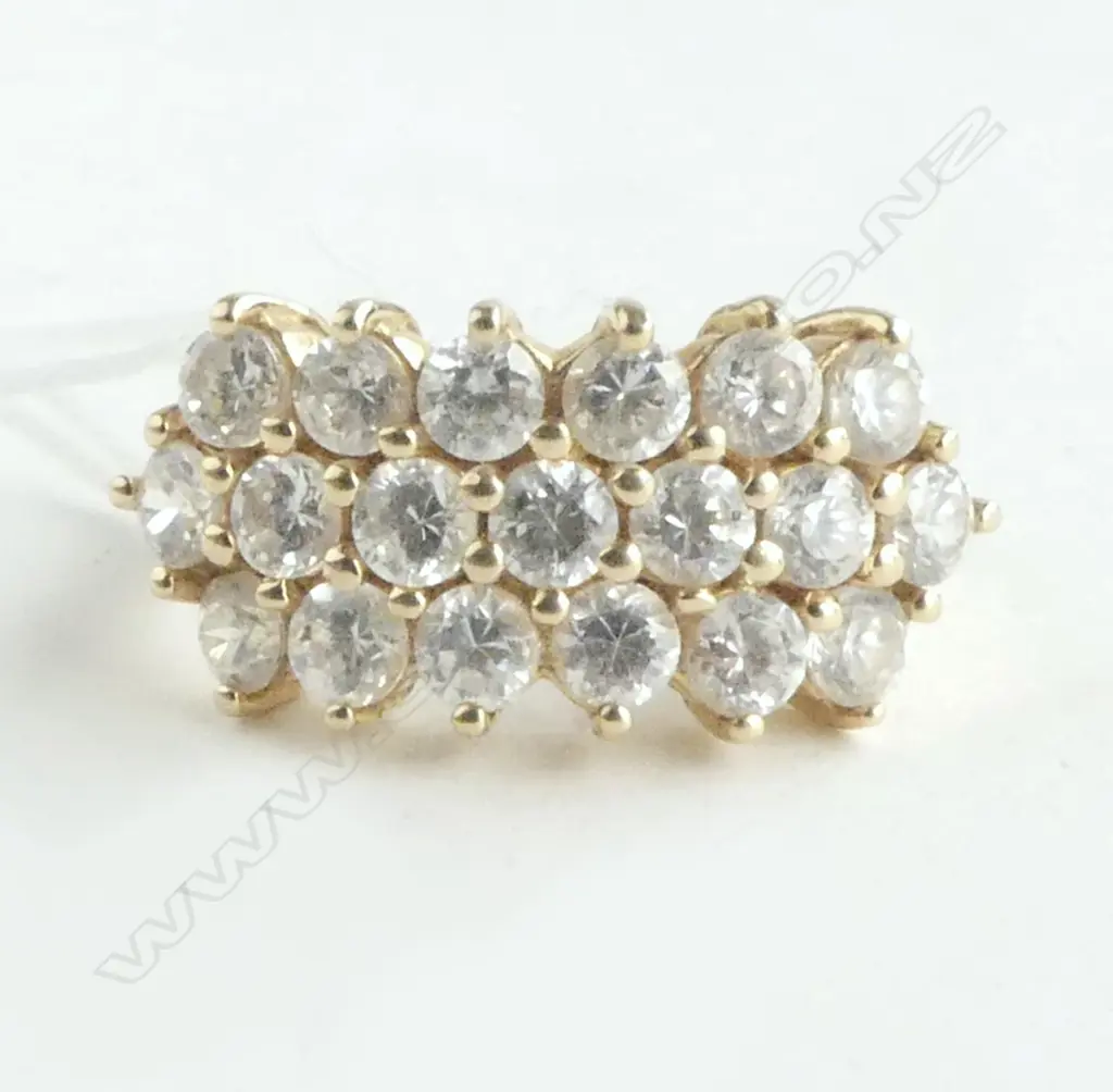 14ct GOLD & TRIPLE ROW CZ RING 4.25gm SIZE O Image 1++