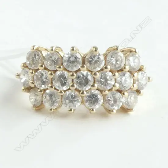 14ct GOLD & TRIPLE ROW CZ RING 4.25gm SIZE O