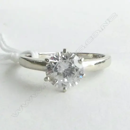 14ct WHITE GOLD CZ SET RING 2.9gm SIZE P