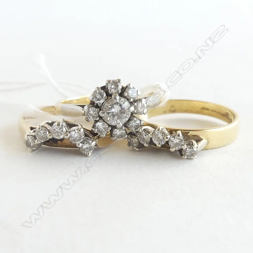 3PC GOLD & DIAMOND RING SET (2 x18CT/ PLAT 6.6 GMS) (1x 9CT 2.2 GMS) Image 1++