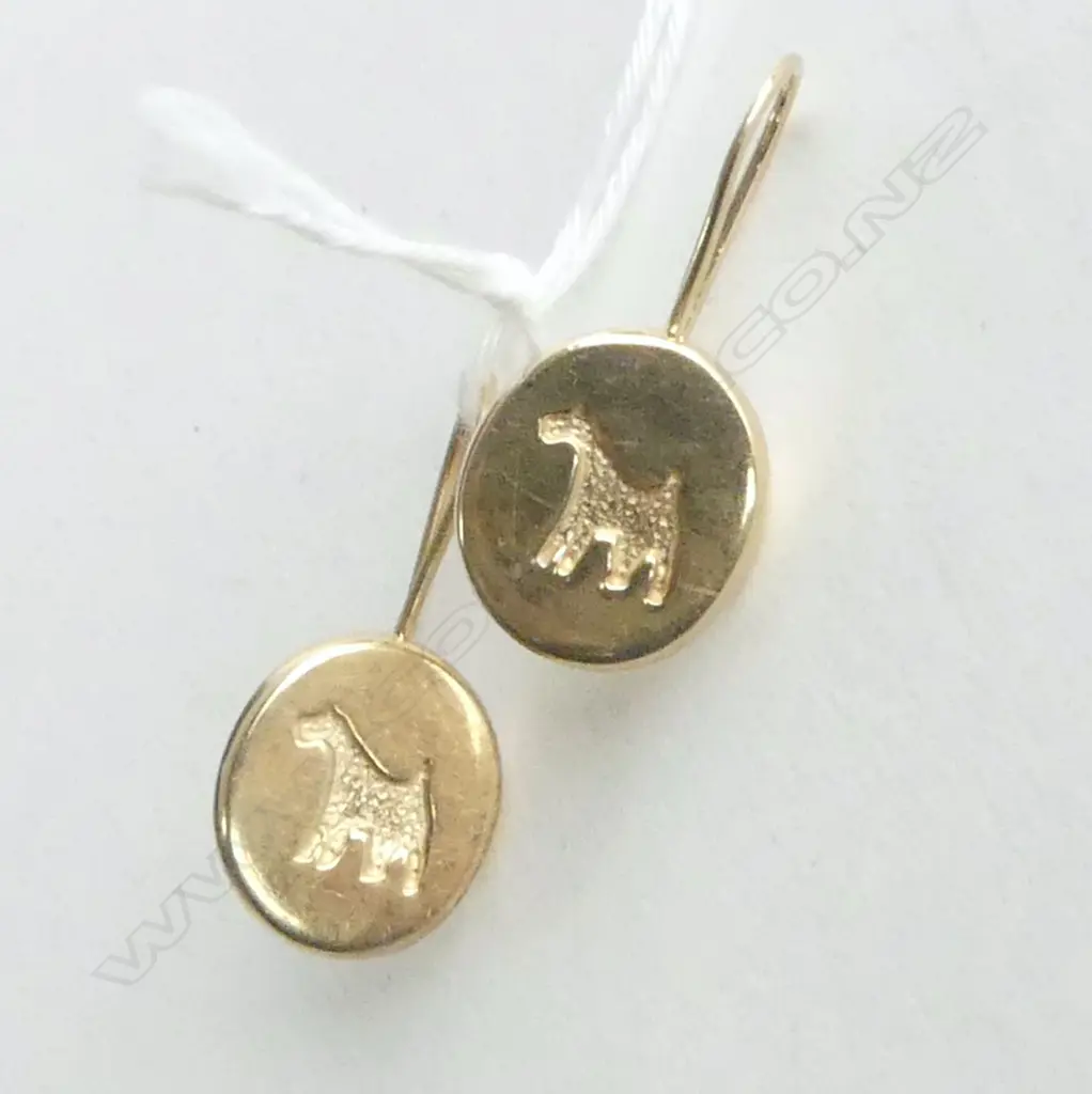 PR 9ct EARRNGS w DOG MOTIF 3.4gm Image 1++