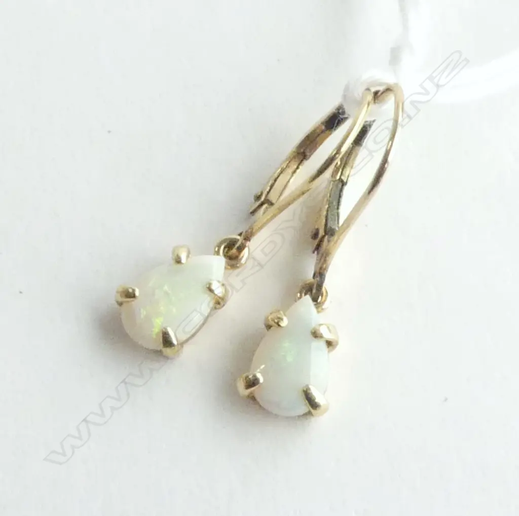 PR GOLD PLATED OPAL EARRINGS LEVER BACK Image 1++