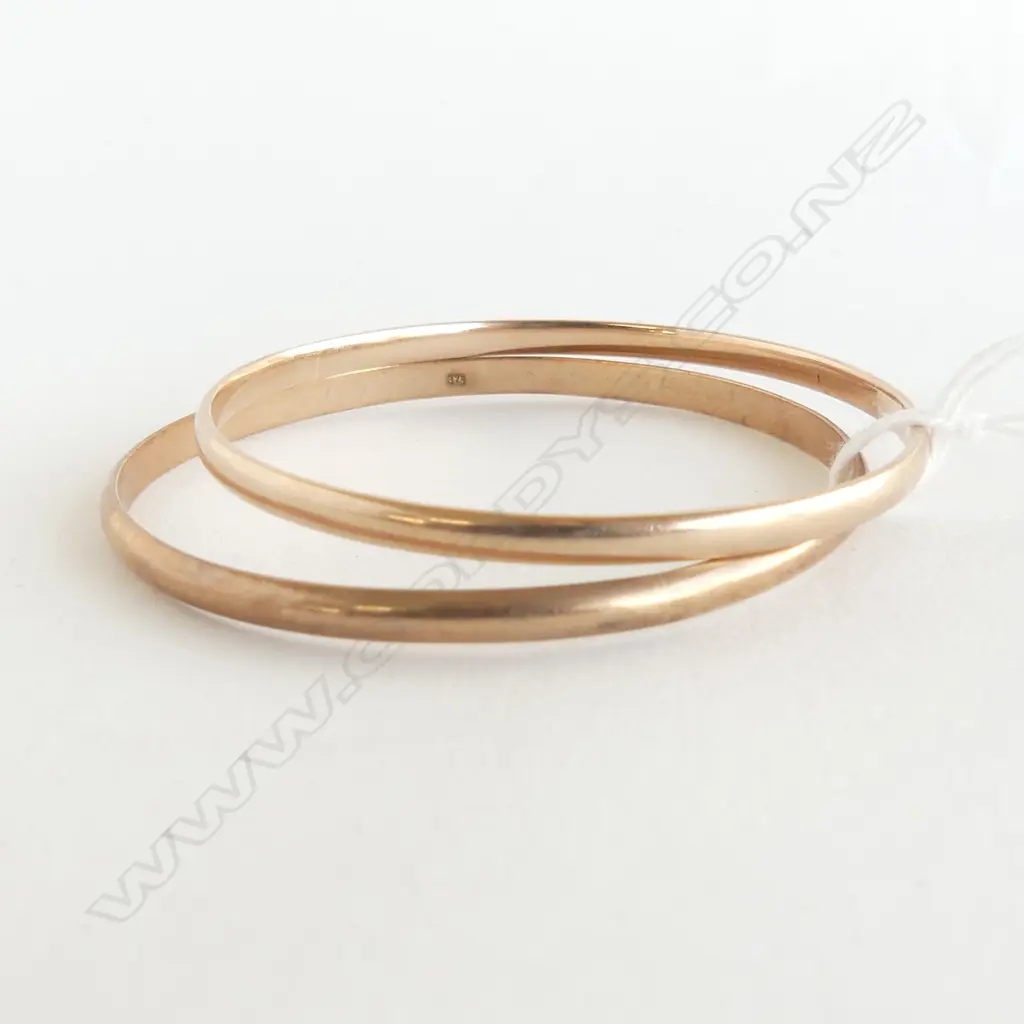 TWO 9CT  ROSE GOLD BANGLES 26.8gms Image 1++