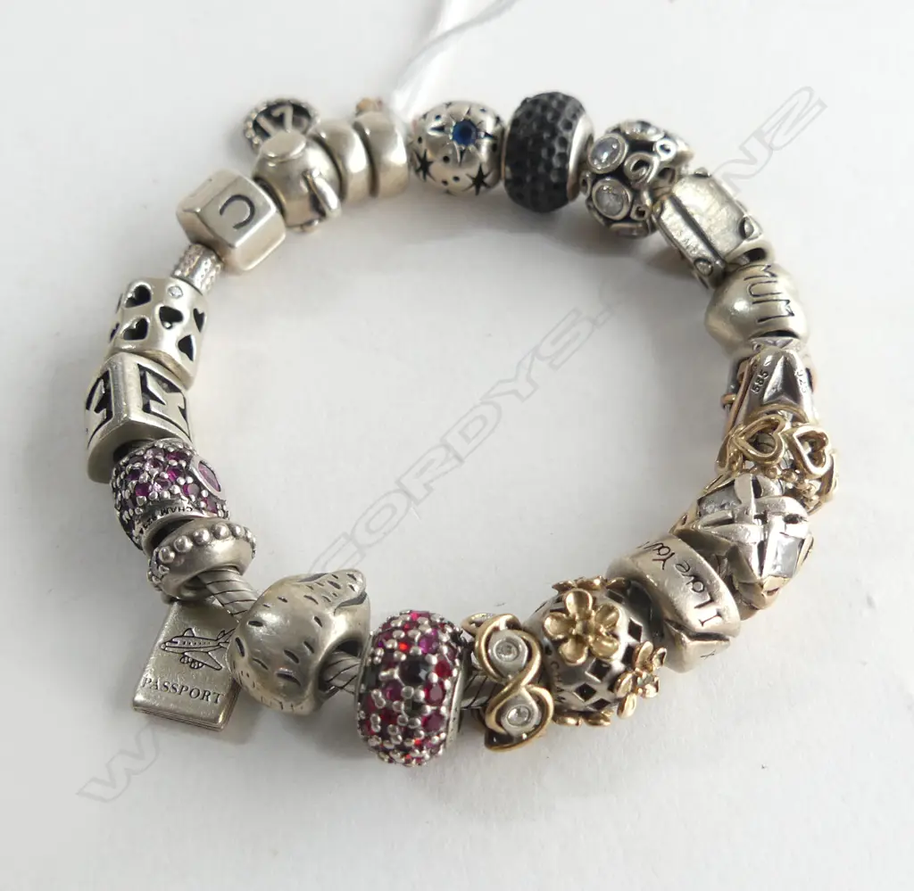 STG SILVER  AND GOLD CHARM BRACELET 67gms Image 1++