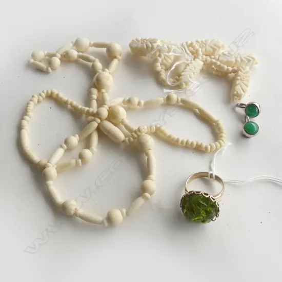BONE NECKLACE & BRACELET, COSTUME RING, PR EARRINGS