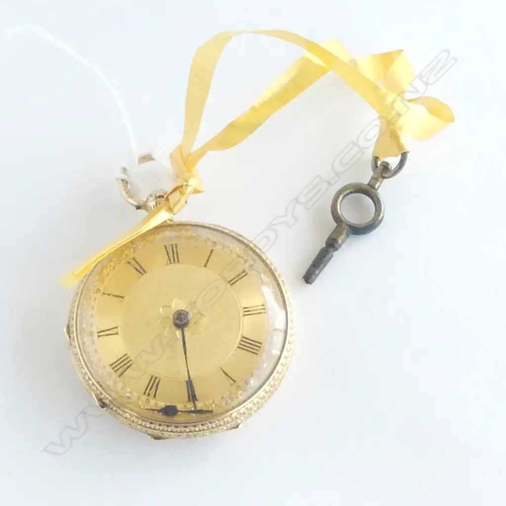 18CT GOLD OPEN FACED POCKET WATCH  64G WITH KEY & LOOSE HOUR HAND Image 1++