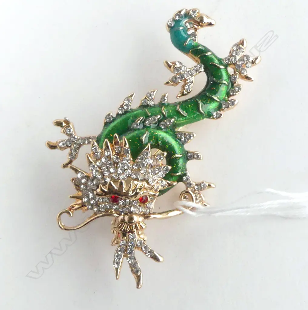 LG DRAGON BROOCH, GN w RED EYES, L.70mm Image 1++