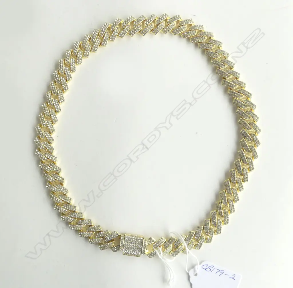 HEAVY GOLD LOOK & DIAMANTE LINK CHAIN NEKLACE Image 1++