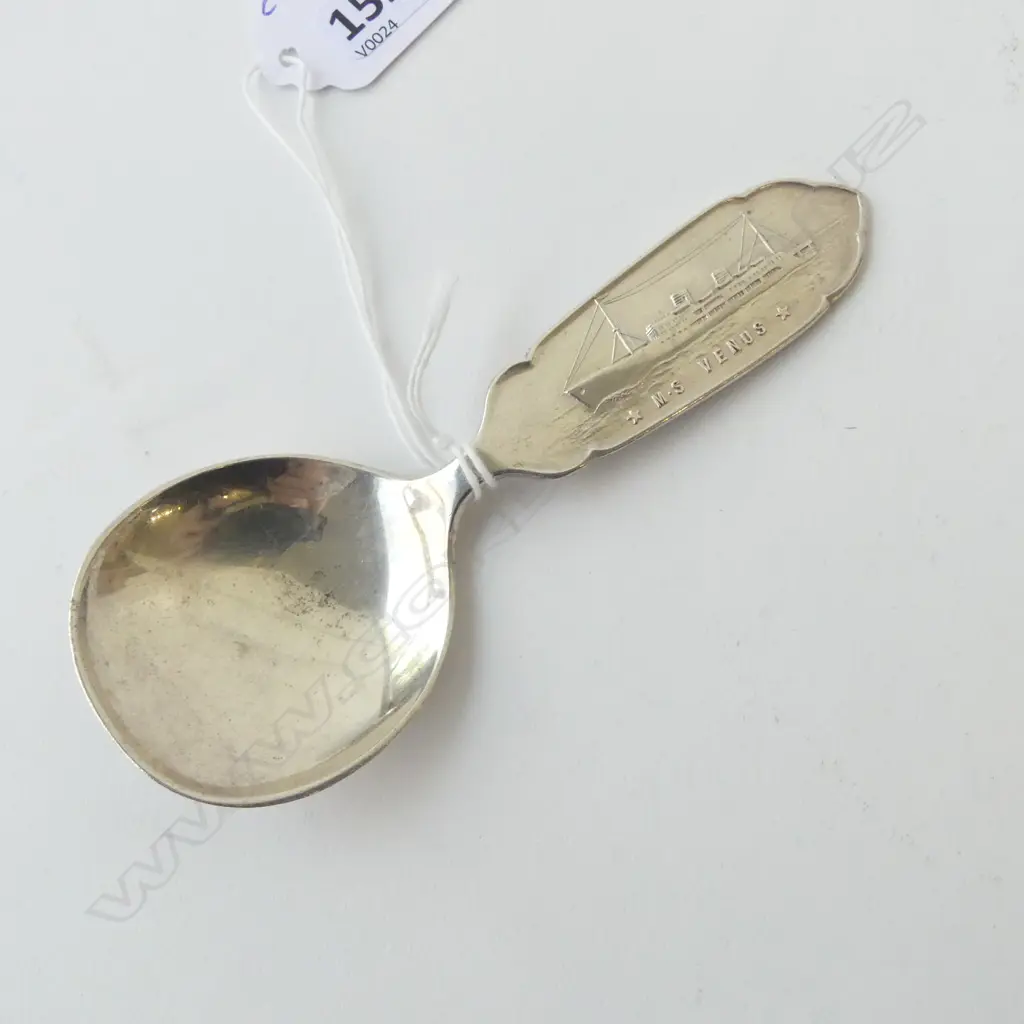 STG SILVER TEA CADDY SPOON ‘M.S. VENUS’ SHIP NORWAY, L.115MM Image 1++