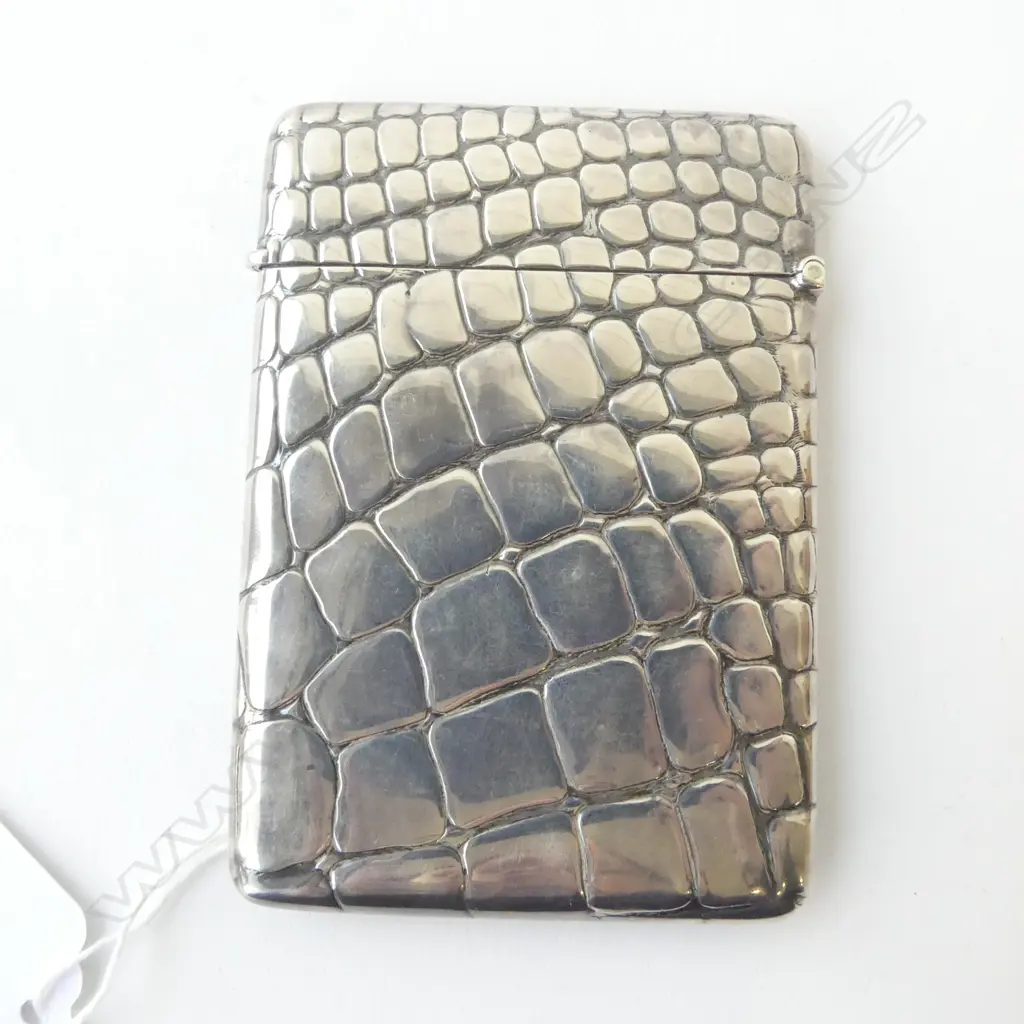 EDWARDIAN SILVER crocodile skin textured CARD CASE Birmingham 1903 61gms Image 1++