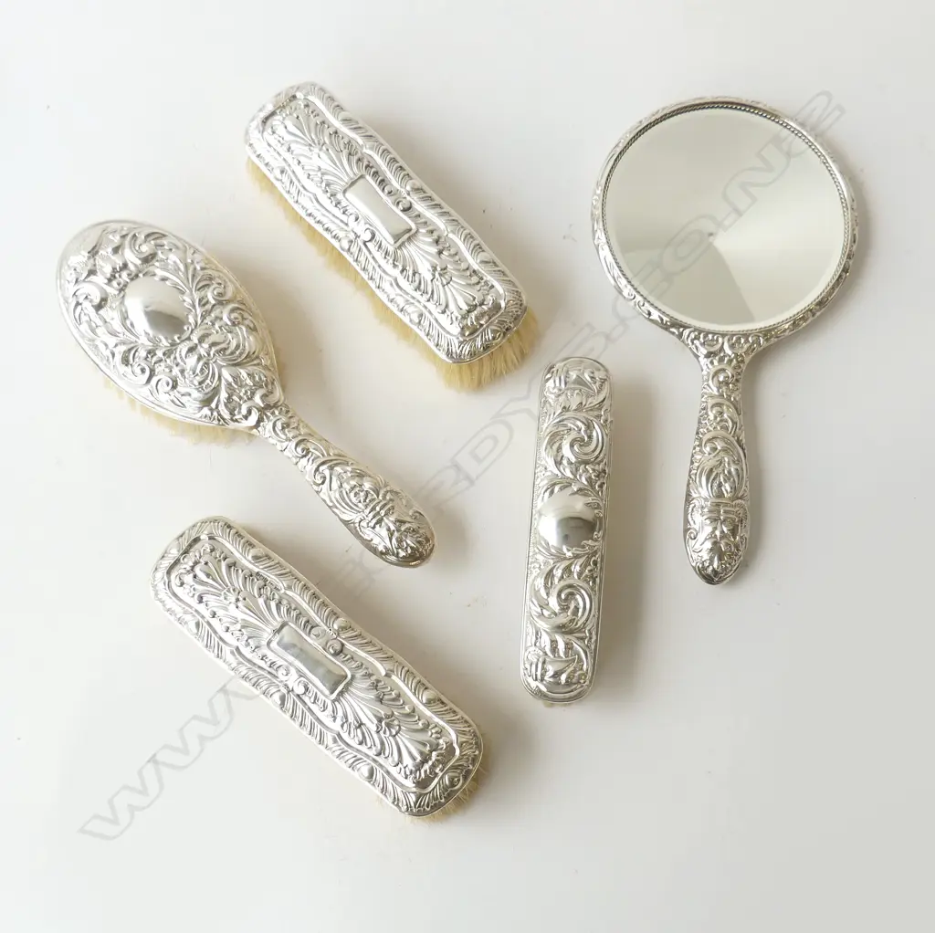 4 STG SILVER BRUSHES + HAND MIRROR Image 1++
