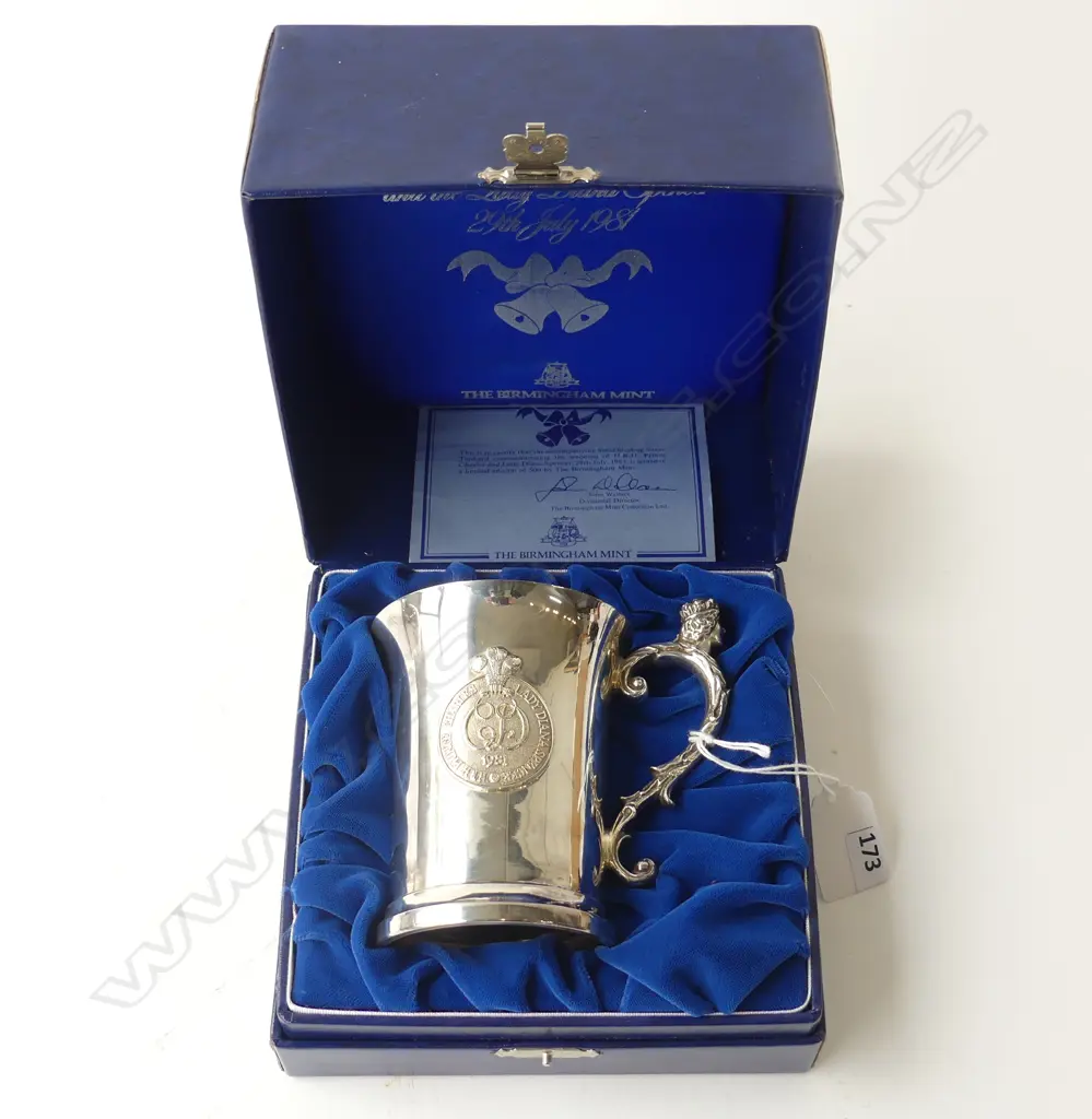 BOXED S/SILVER LADY DIANA  &  PRINCE CHARLES MUG 321gms Image 1++
