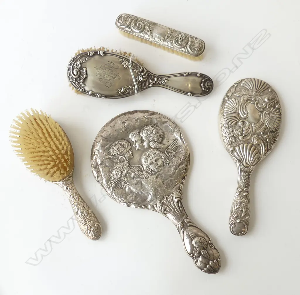 STG SILVER TWO MIRRORS & THREE BRUSHES LONDON 1897 ETC A/F, L.155MM-280MM Image 1++