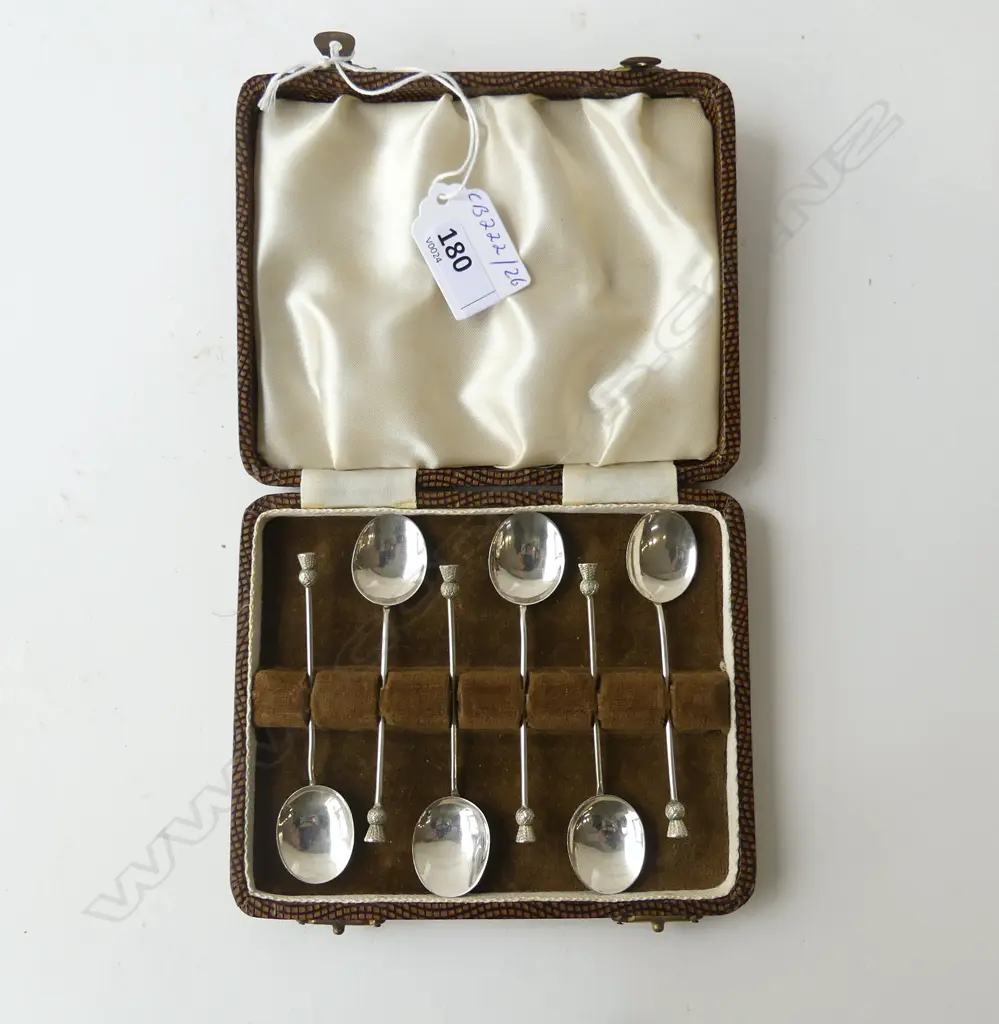 STG SILVER SCOTCH THISTLE TEASPOONS IN CASE EDINBURGH 1928 Image 1++