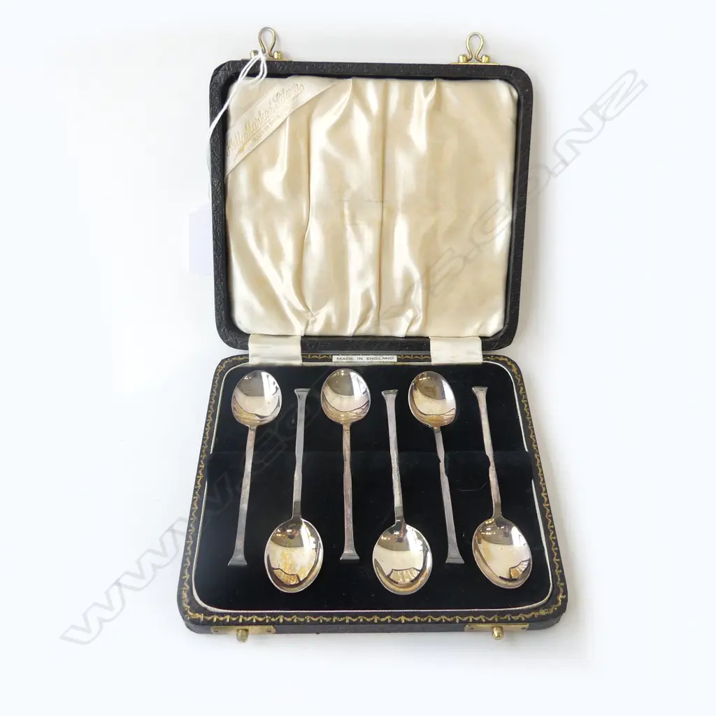 SET OF 6 STG SILVER TEASPOONS, 60gms, CASED Image 1++
