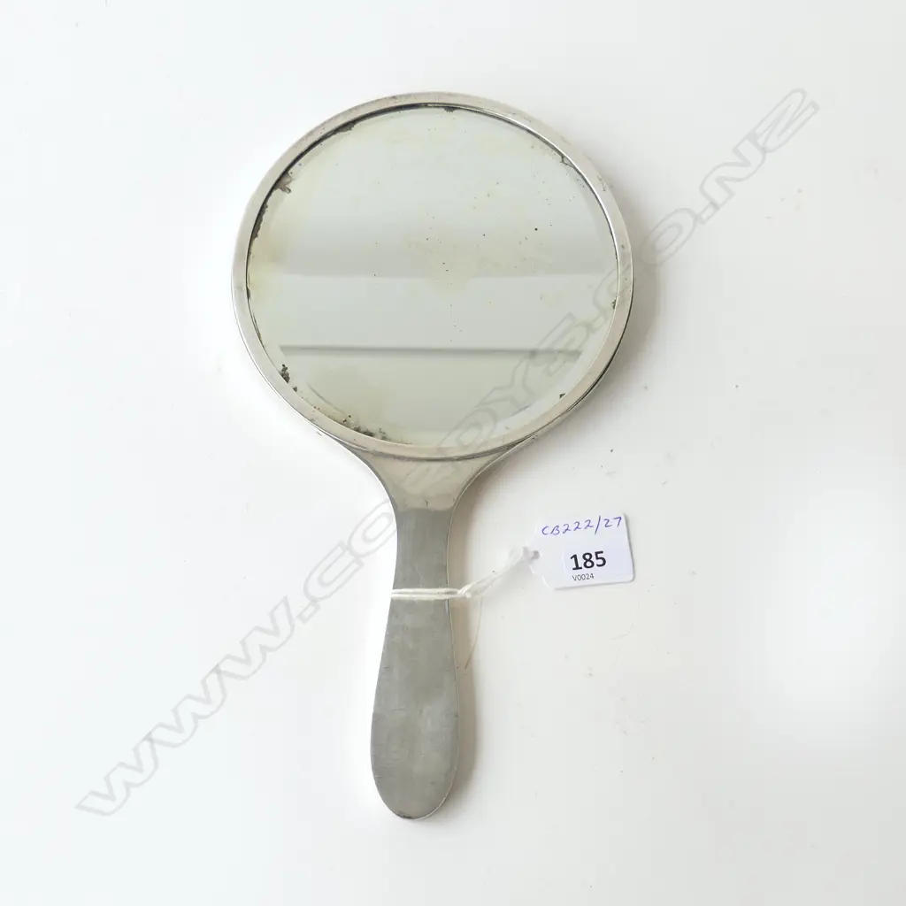 STG SILVER GUILLOCHE ENAMEL AND MARCASITE HAND MIRROR LONDON 1960 (SOME SPOTS TO GLASS), L.260MM   Image 1++