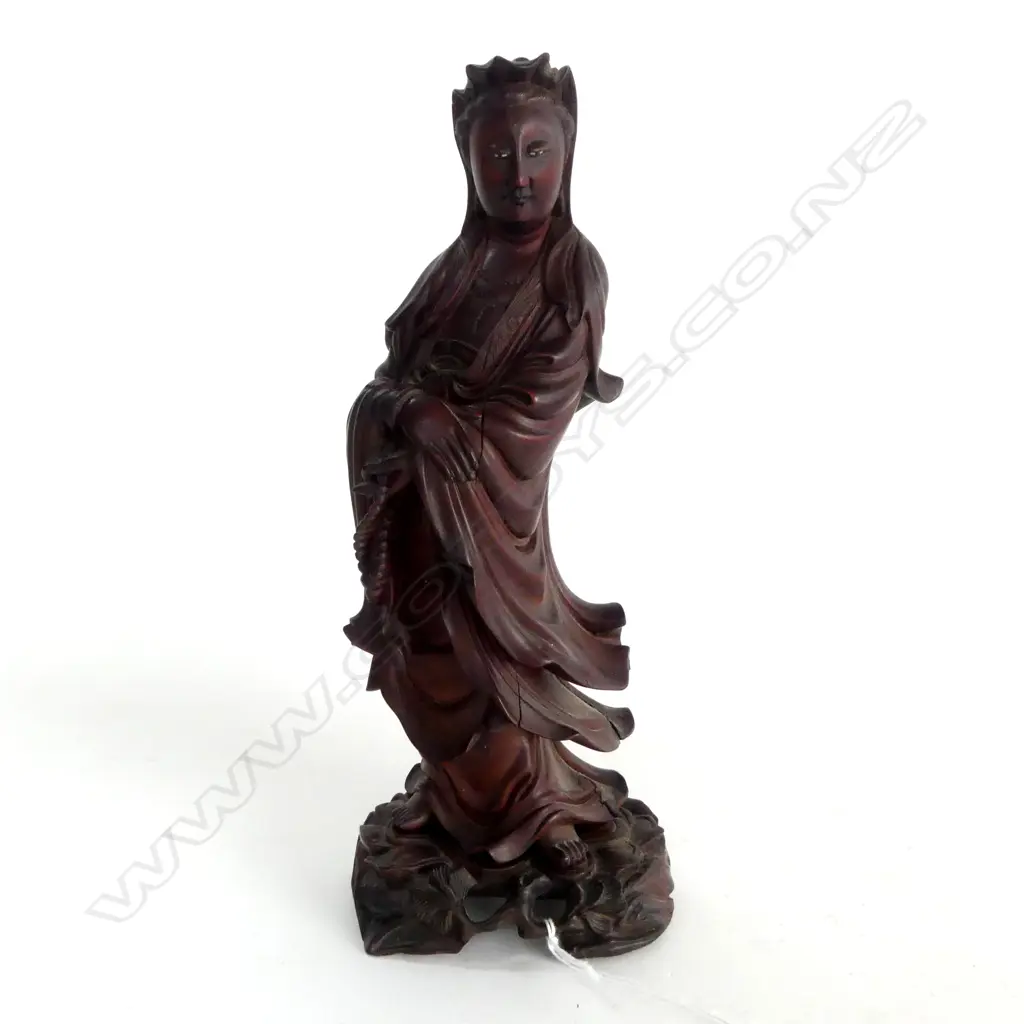 ORIENTAL CARVED WOODEN FIGURINE H.270mm FAULTED Image 1++