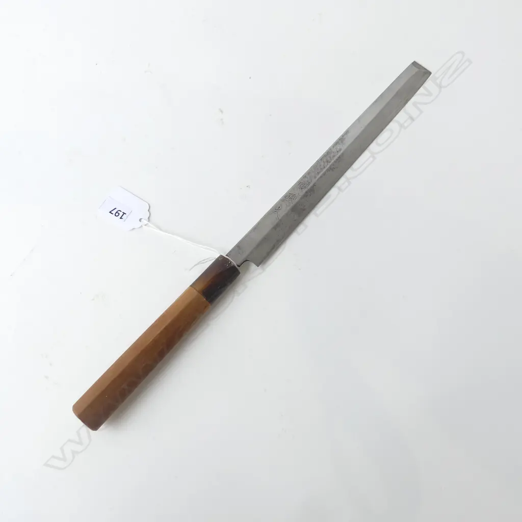 RARE HIGHEST QUALITY ARITSUGU SASHIMI KNIFE 1960s? HORN FERRULE & SIGNED BLADE Image 1++
