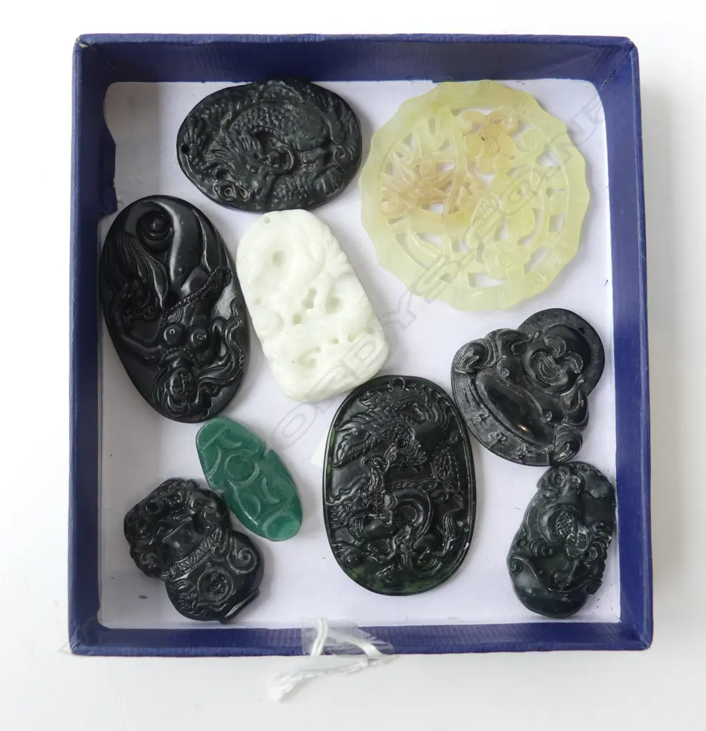 9 ORIENTAL JADE-LIKE PENDANT CARVINGS Image 1++
