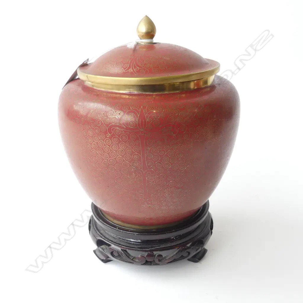 CLOISONNE LIDDED VASE ON STAND H.220mm Image 1++