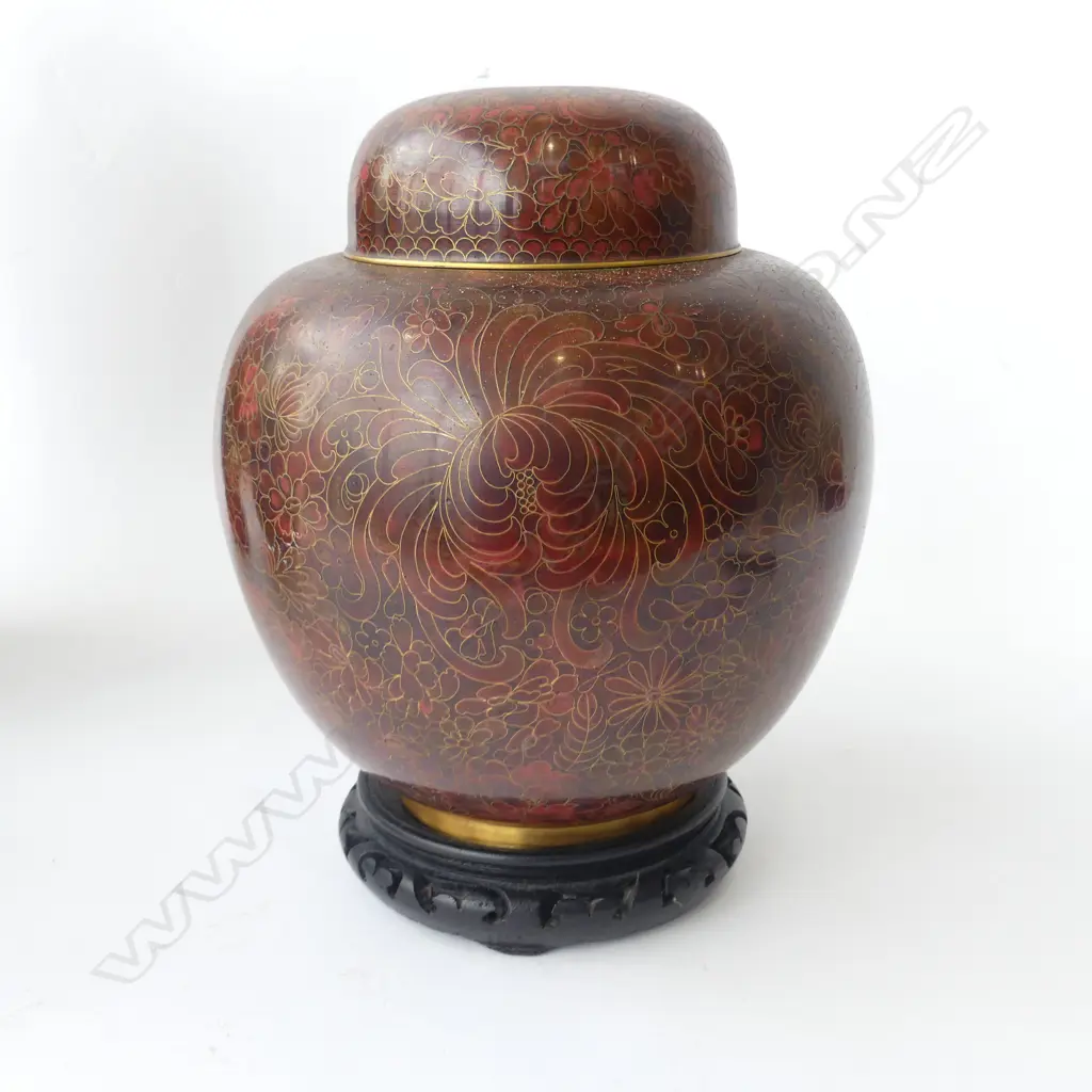 BROWN CLOISONNE LIDDED VASE ON STAND H.290mm Image 1++