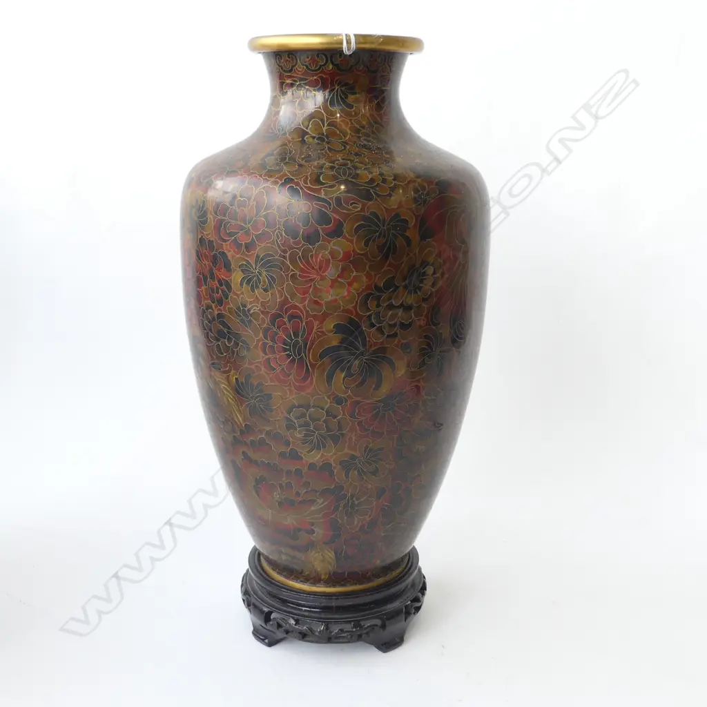 LG BROWN CLOISONNE VASE ON STAND H.430mm Image 1++