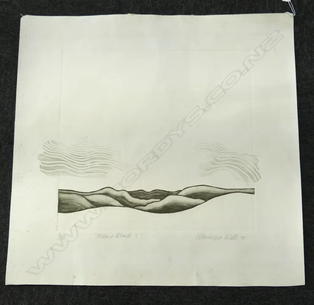 MARILYNN WEBB 'HILLS & CLOUD 7' LINOCUT 6/10 '71 370x430mm unframed Image 1++