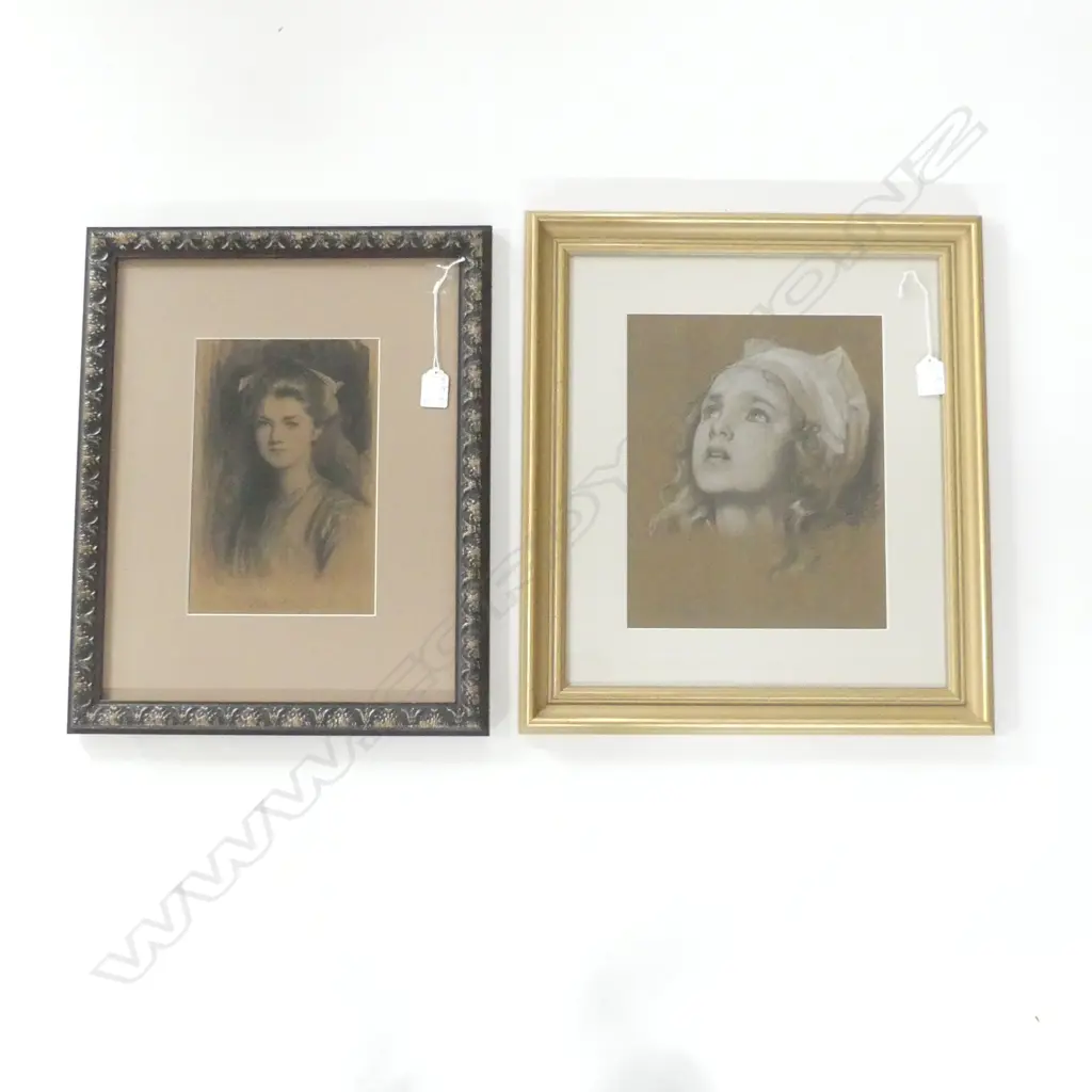 2 FEMALE PORTRAIT SKETCHES; SIGNED & DATED 1912 260x170mm / J R WAY 295x135mm Image 1++
