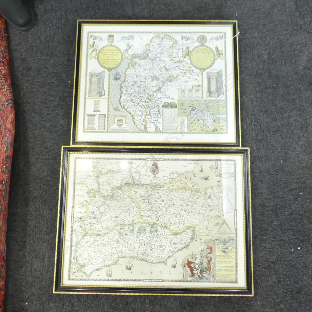 2 EARLY ENGLISH MAP PRINTS 430x545mm Image 1++