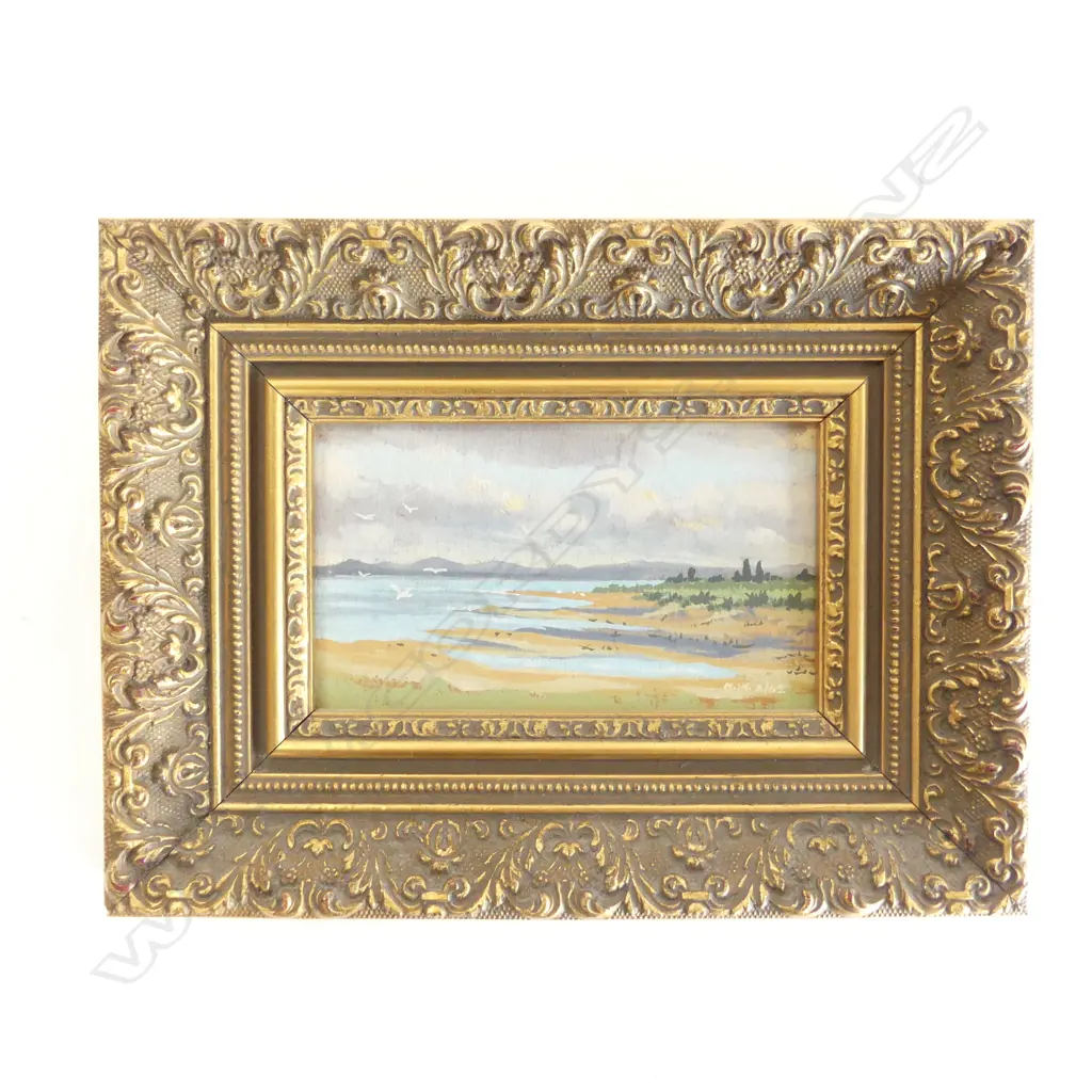 LANDSCAPE GOUACHE ON BOARD INITIALED N. W. 2/65 80x145mm Image 1++