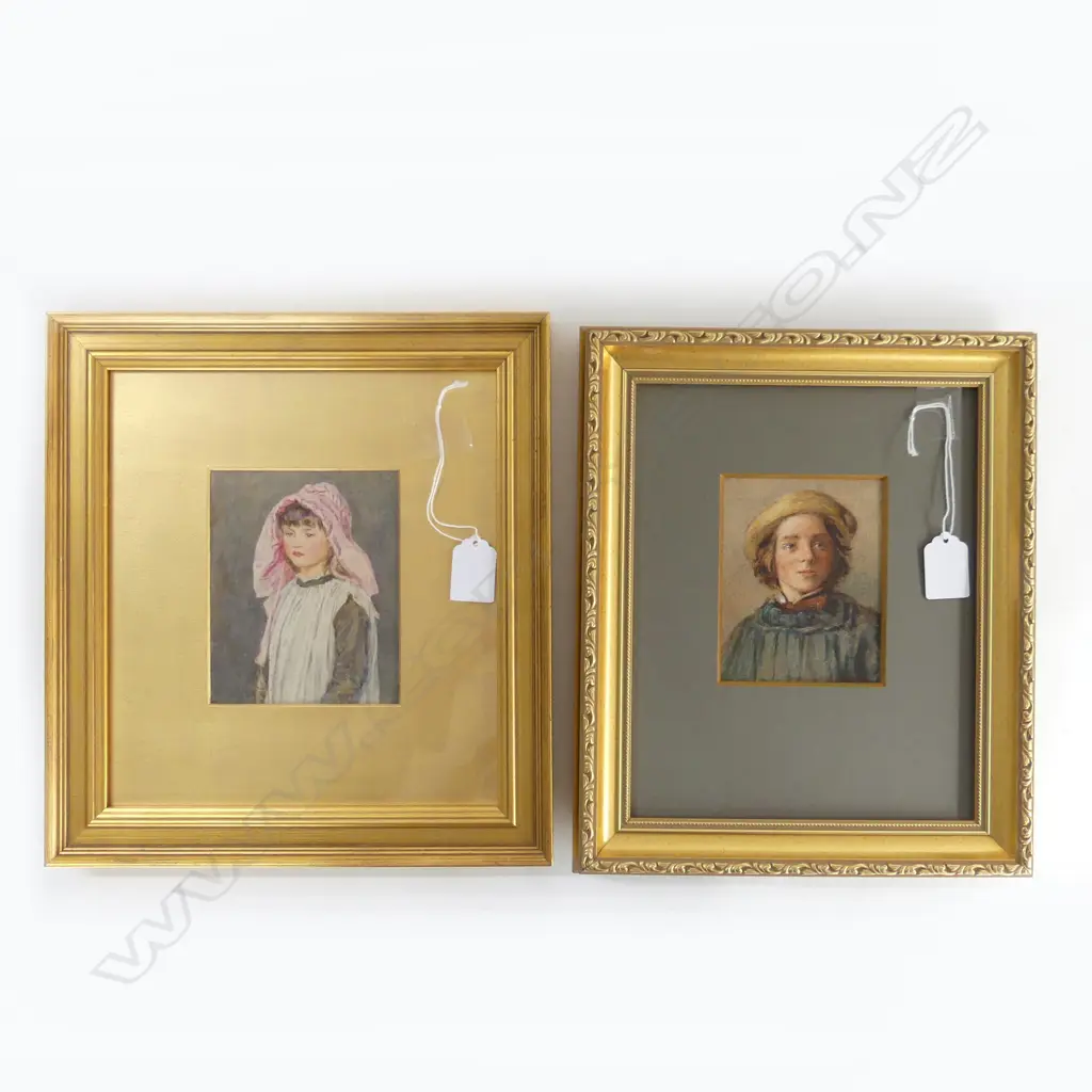 2 ARTIST UNKNOWN PORTRAITS; YOUNG GIRL & YOUNG MAN, WC 130x105mm Image 1++