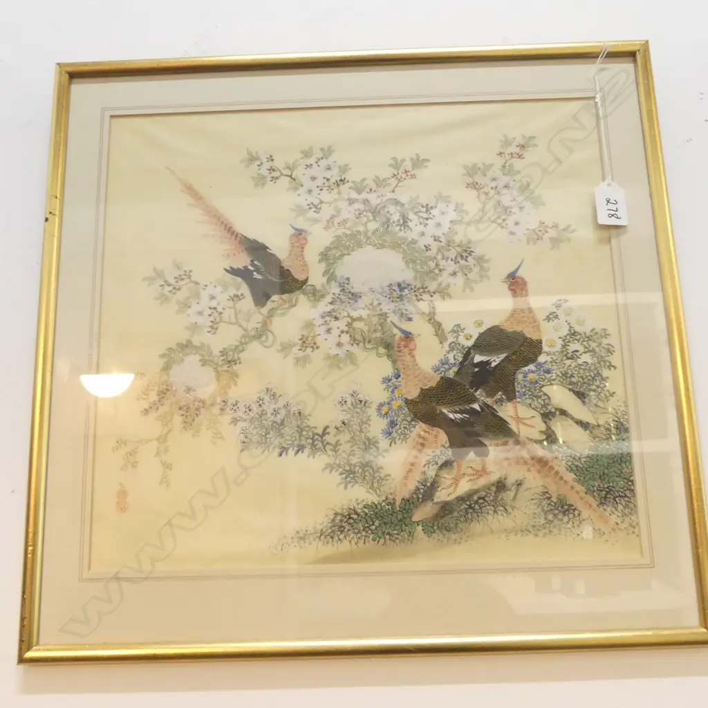 3 SIGNED ORIENTAL WC ON FABRIC, 345x380mm Image 1++