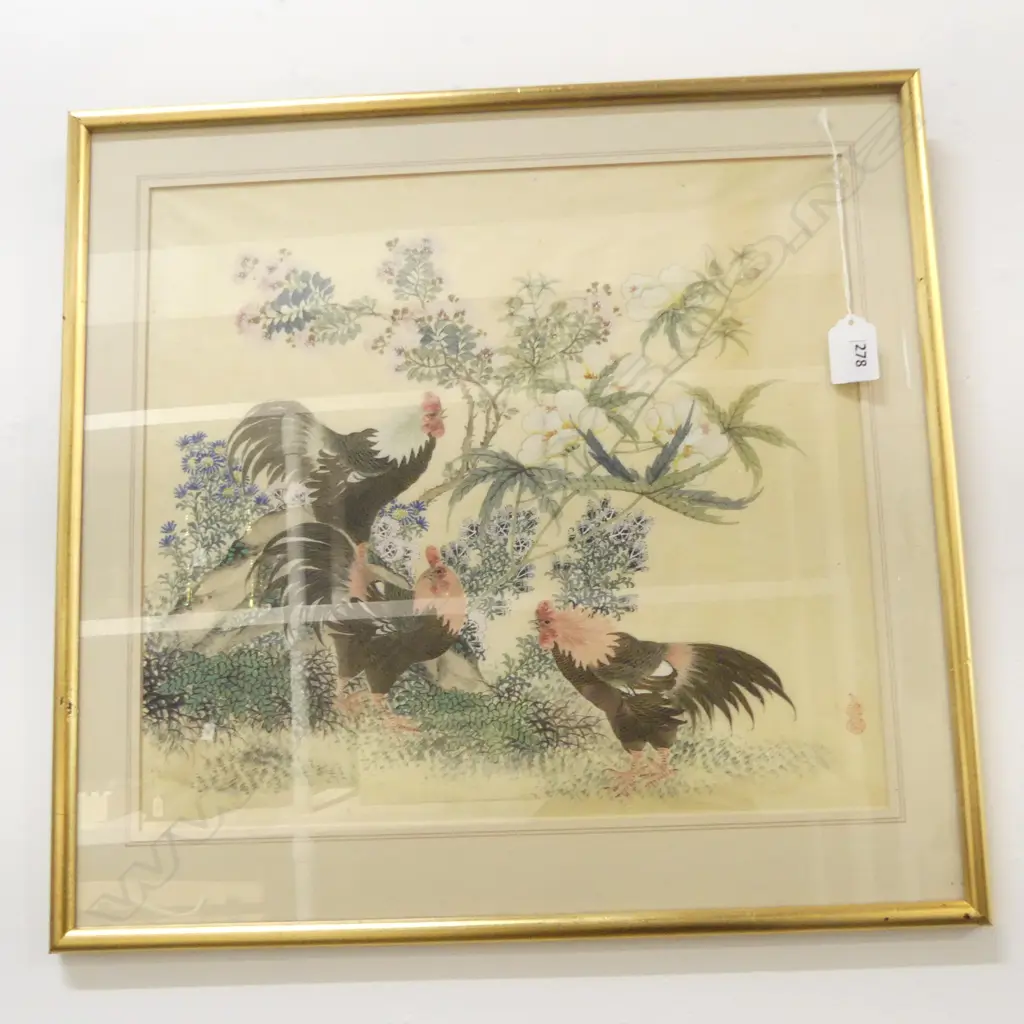 3 SIGNED ORIENTAL WC ON FABRIC, 345x380mm Image 1++