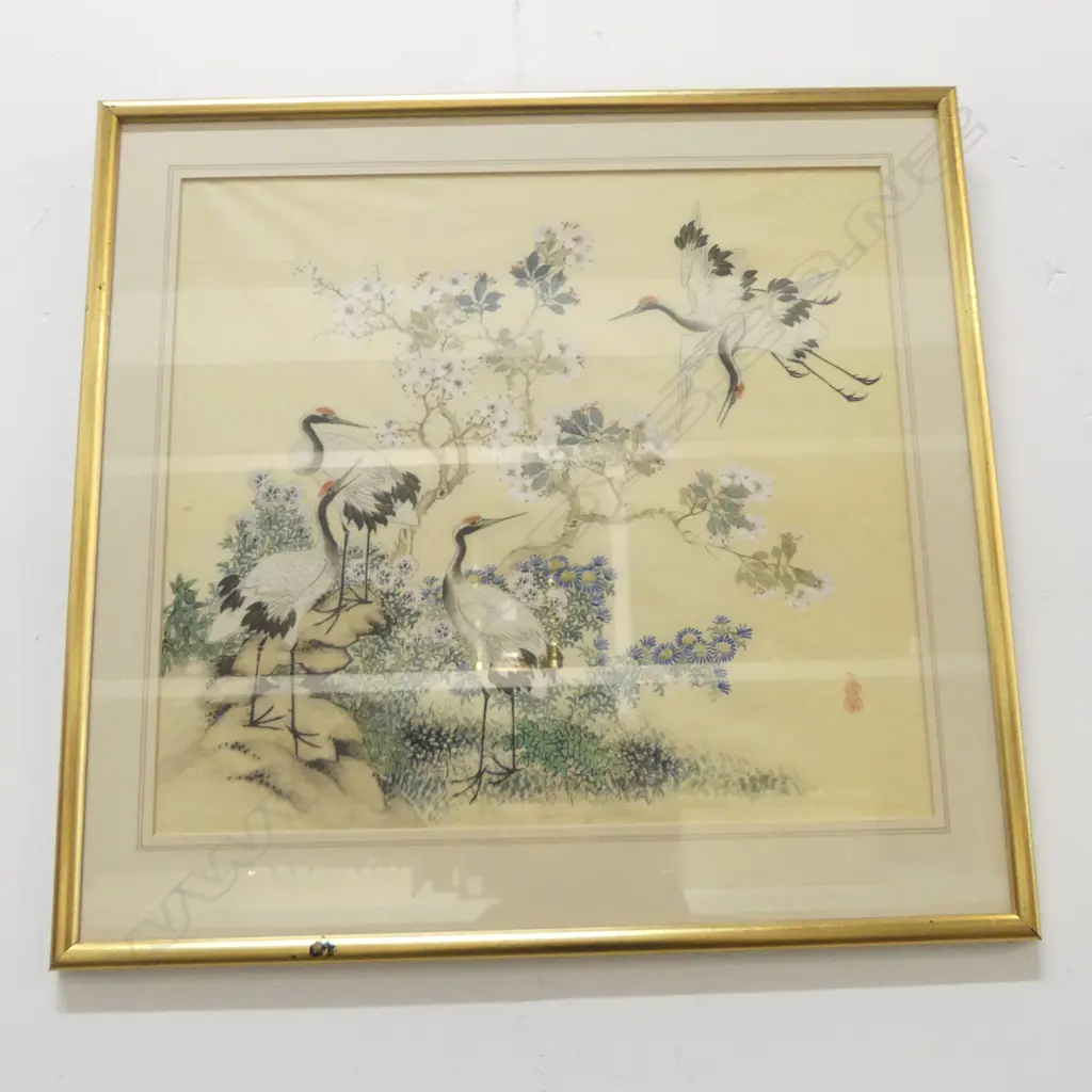 3 SIGNED ORIENTAL WC ON FABRIC, 345x380mm Image 1++