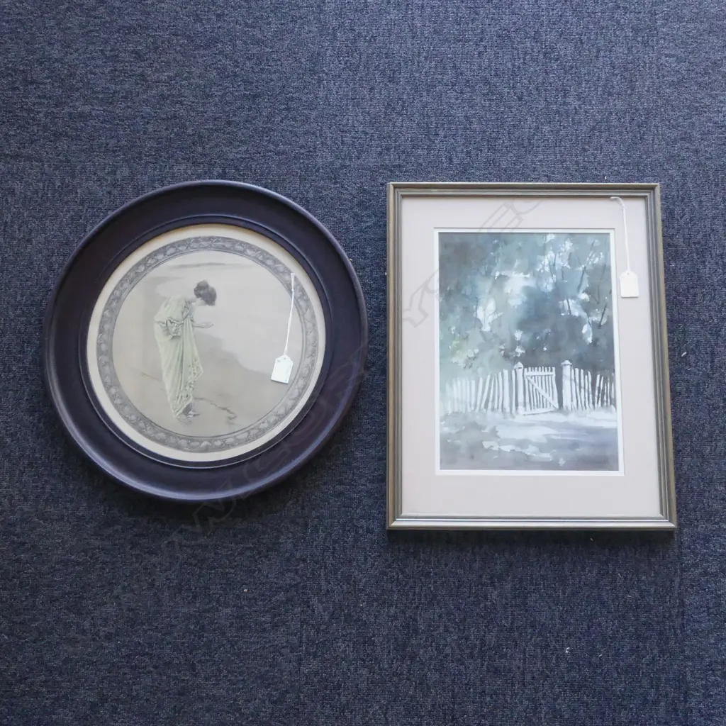 2 ARTWORKS; MARGETSON PRINT 'THE SEA HATH IT'S PEARLS' 330mm dia, ERIN McROBBIE 'GATEWAY' WC 325x235mm Image 1++
