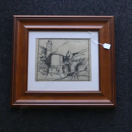 JOHN WEEKS 'TOWN IN SOUTHERN FRANCE' CHARCOAL ON PAPER 200x290mm