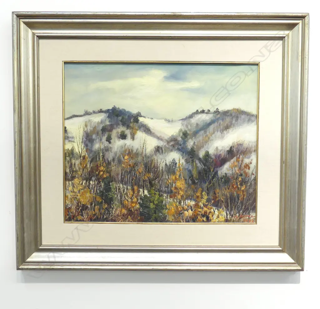 SNOWY LANDSCAPE, OIL ON BOARD, SIGNED 1972 475x575mm Image 1++
