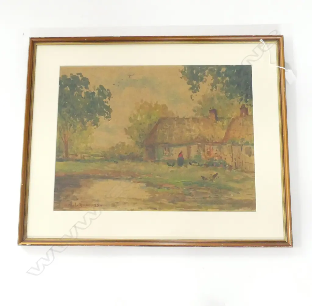 BLYTHE FLETCHER (1890-1949) W/C FARMHOUSE w CHICKENS, H.360 x 480mm signed dated 1923 Image 1++