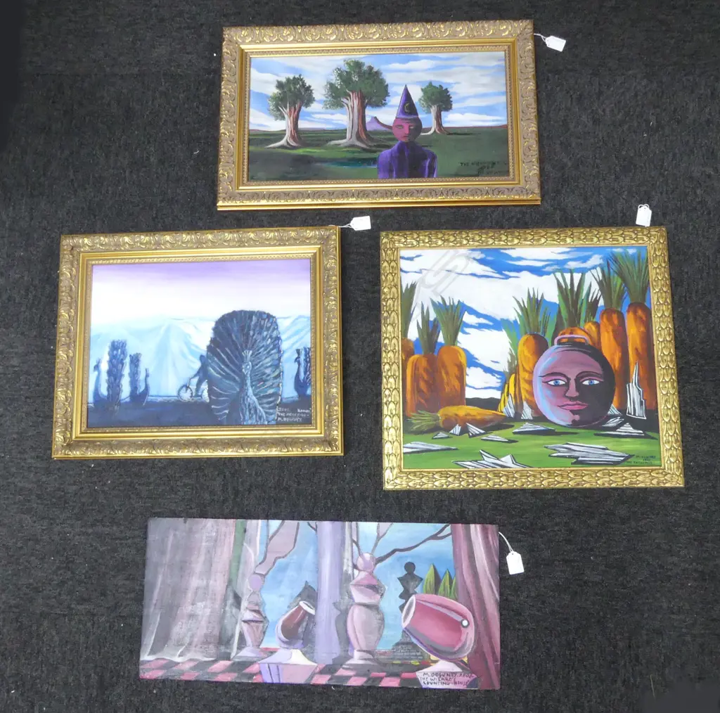 4 MICHAEL DOWNEY ARTWORKS; 'ROUND THE MERRY GO' (CANVAS) & 'THE WISHING WELL' ACRYLIC ON BOARD 250x480mm... Image 1++