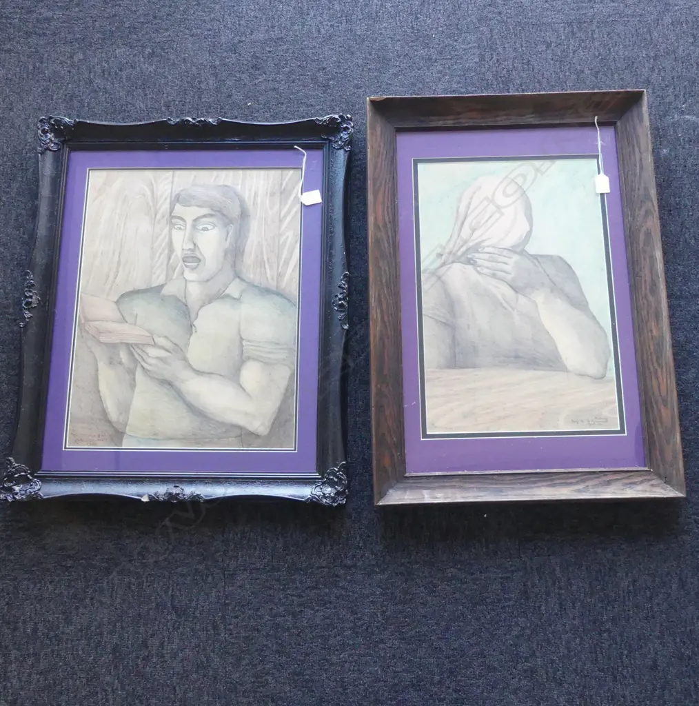 2 MICHAEL DOWNEY PENCIL ON PAPER DRAWINGS; 'THE TIME BOMB' 515x395mm & STUDY FOR 'THE ANNOUNCEMENT' BOTH 1981 Image 1++