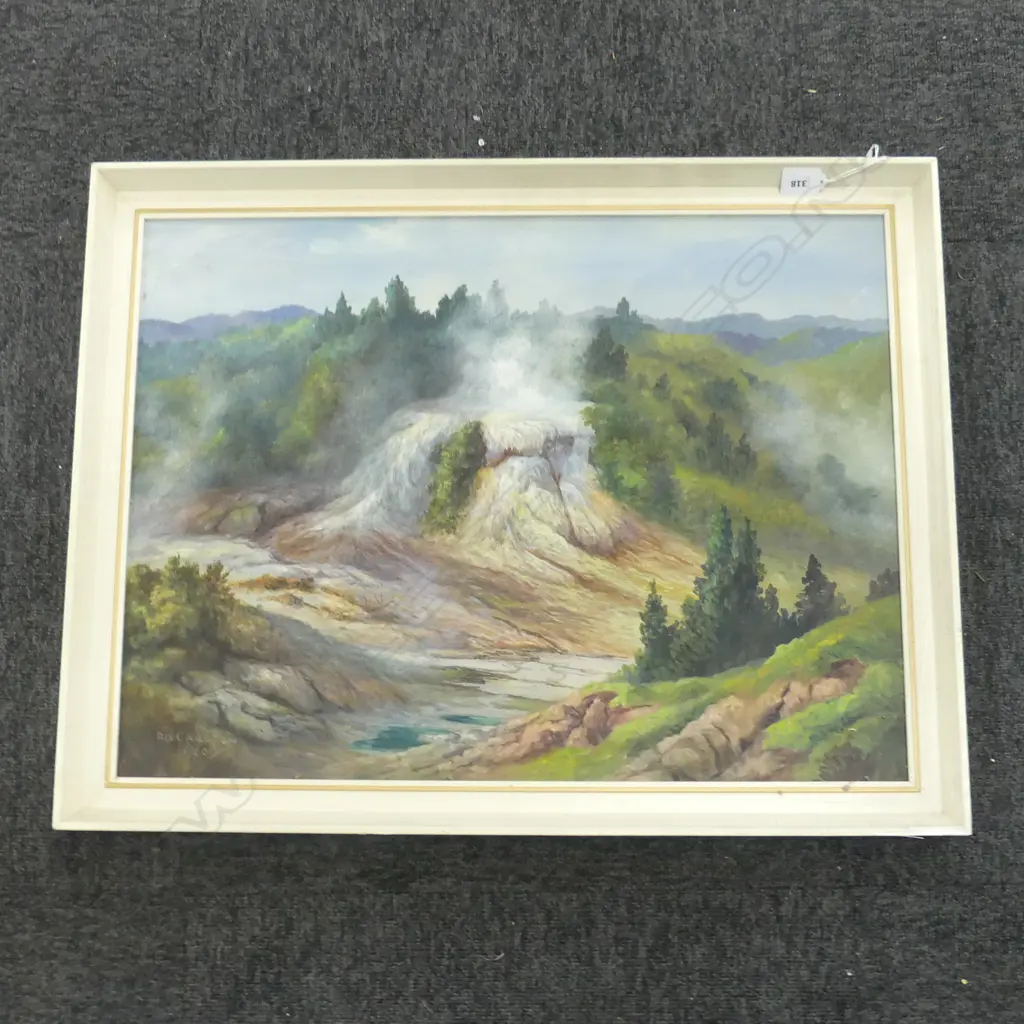 RIX CARLTON oil on board signed 1960 'ORAKEI KORAKO CASCADE GEYSER' (Hidden Valley) entitled & signed verso 440 x 595mm Image 1++