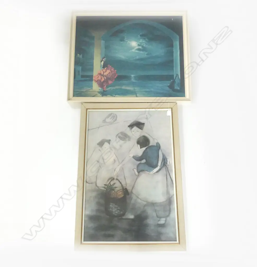 2 1970s FRAMED PRINTS, 'DANCER' H.60 x 640mm, 'MOTHER & CHILDREN' H.800 x 530mm Image 1++
