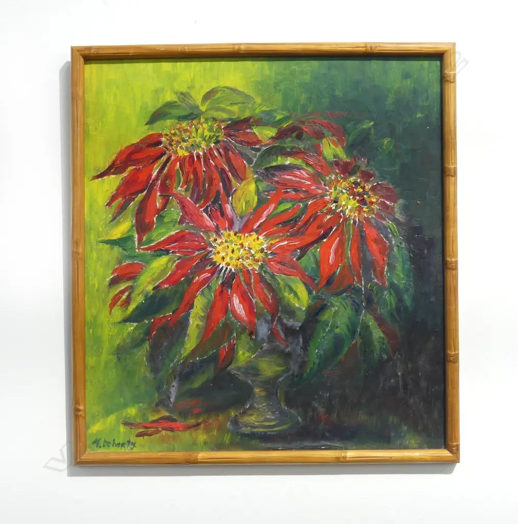 MADGE DOHERTY 'POINSETTIAS' ON BOARD 405x370mm Image 1++