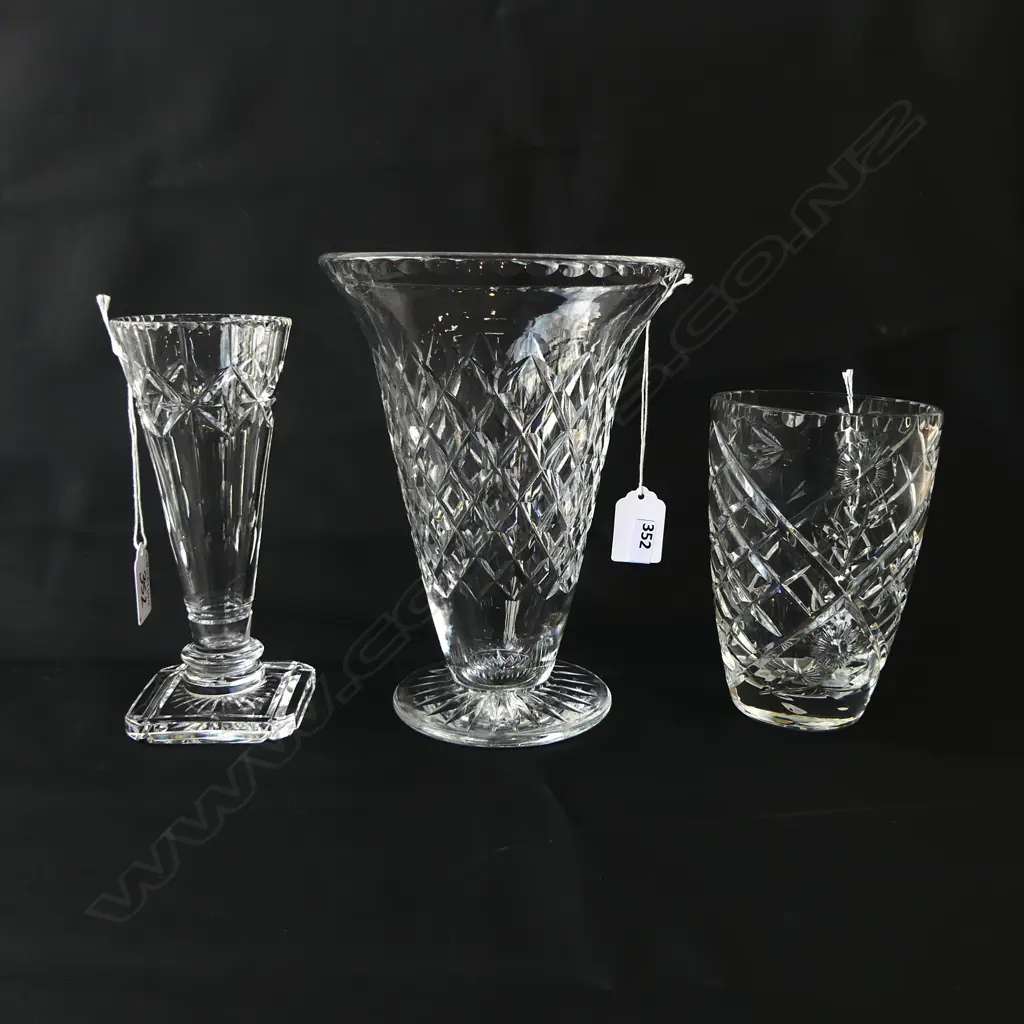 3 CRYSTAL VASES H220MM TALLEST Image 1++