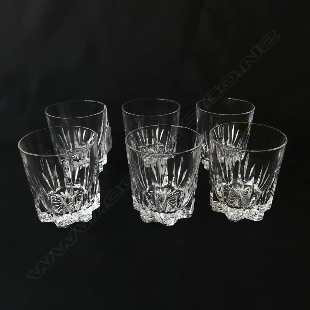  SET OF 6 ITALIAN RCR VINTAGE CRYSTAL WHISKY TUMBLERS, H.80MM D.75MM Image 1++